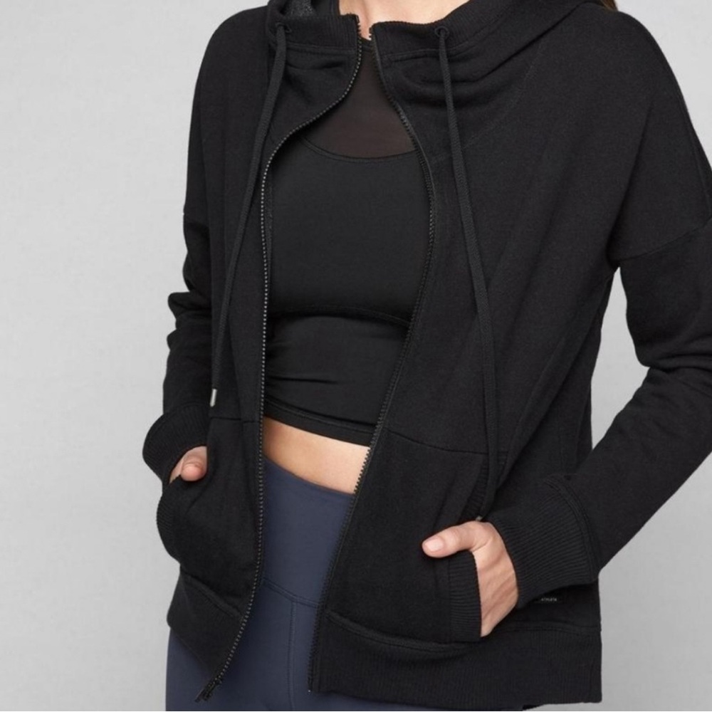 Athleta Go To Hoodie Full Zipper Long Sleeve Size XXS Athletic Jacket Black